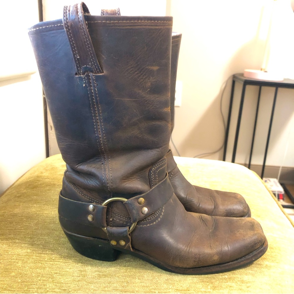 Frye Brown Leather Harness Boots size 8.5  riding boho hippie boots